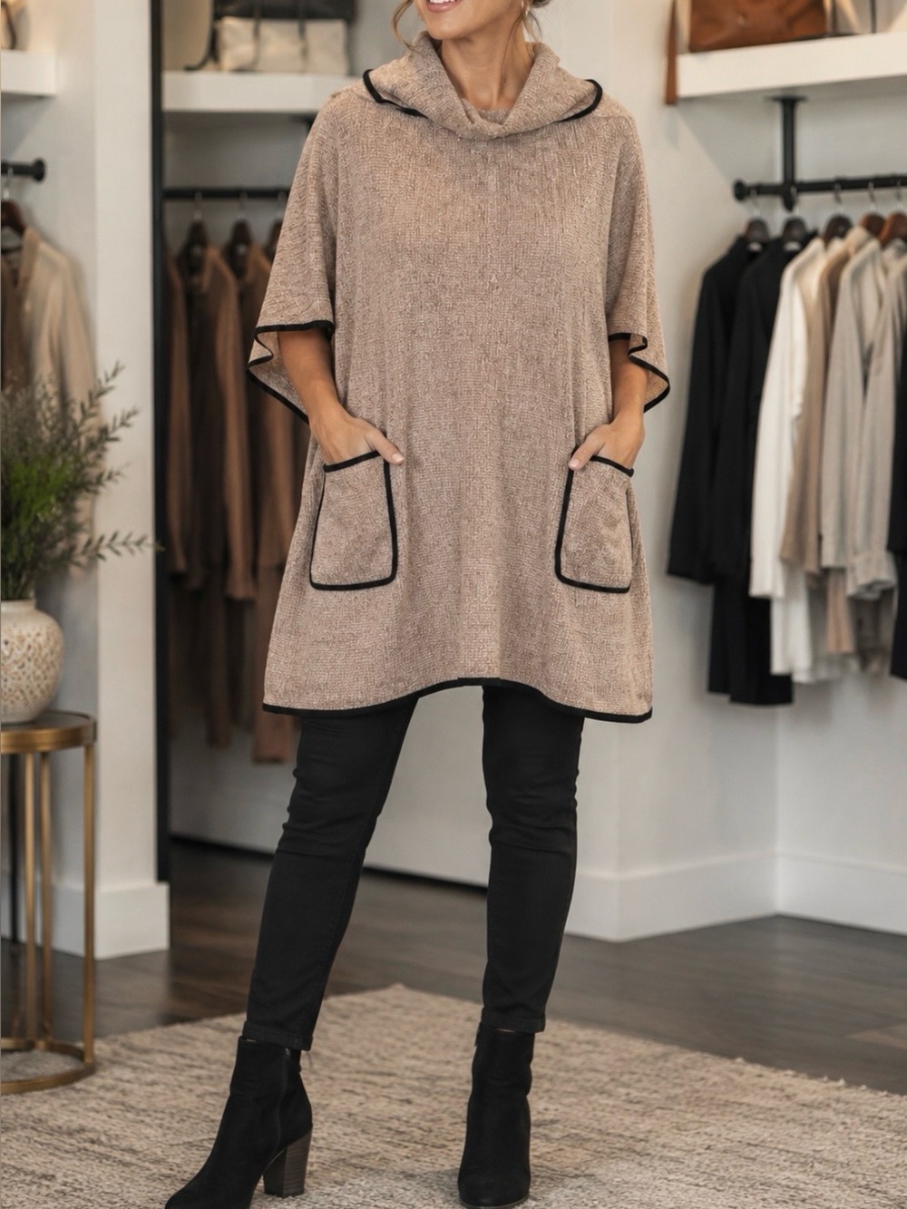 Fadivo New York Taupe Cowl Neck Poncho Sweater One Size NWT